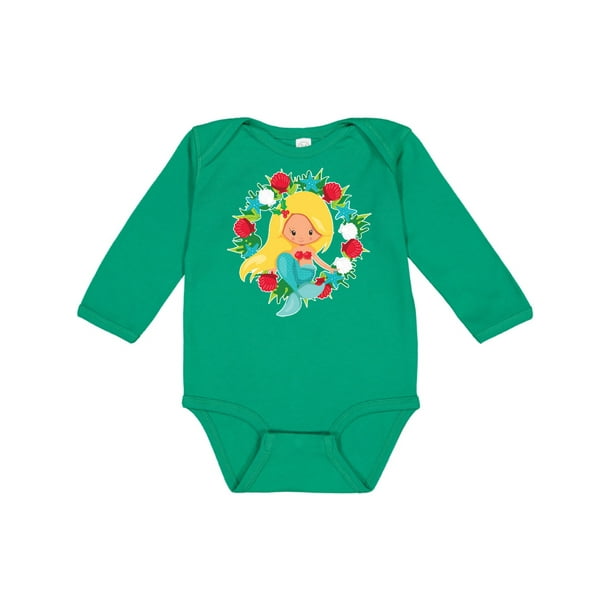 inktastic Christmas Mermaid with Blonde Hair and Floral Long Sleeve Creeper inktastic Christmas Mermaid with Blonde Hair and Floral Long Sleeve Creeper